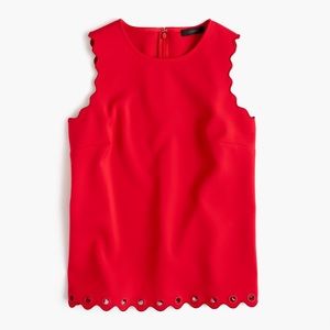 Jcrew Scalloped Red Blouse with Grommets